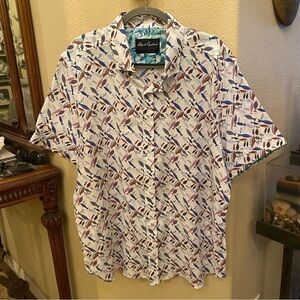 NWT~ROBERT GRAHAM Men Assorted Fish Print Linen Button Short Sleeve Top Size 3XL